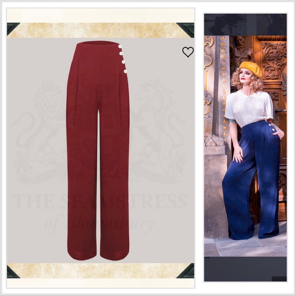 Retro Pants 40s Style Red Wine Wide Leg M L UK 14 Seamstress Of Bloomsbury Swing